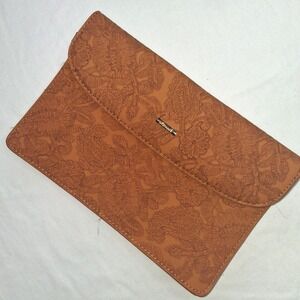 Lovevook Floral Embossed Clutch Evening Bag Party Purse Envelope Style Tan Brown